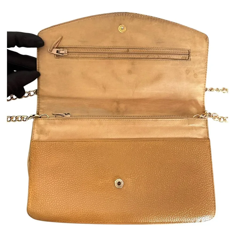 CHANEL Tan Caviar Timeless Clutch